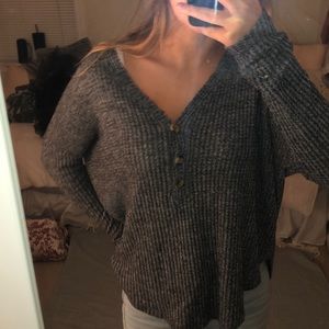 grey button sweater